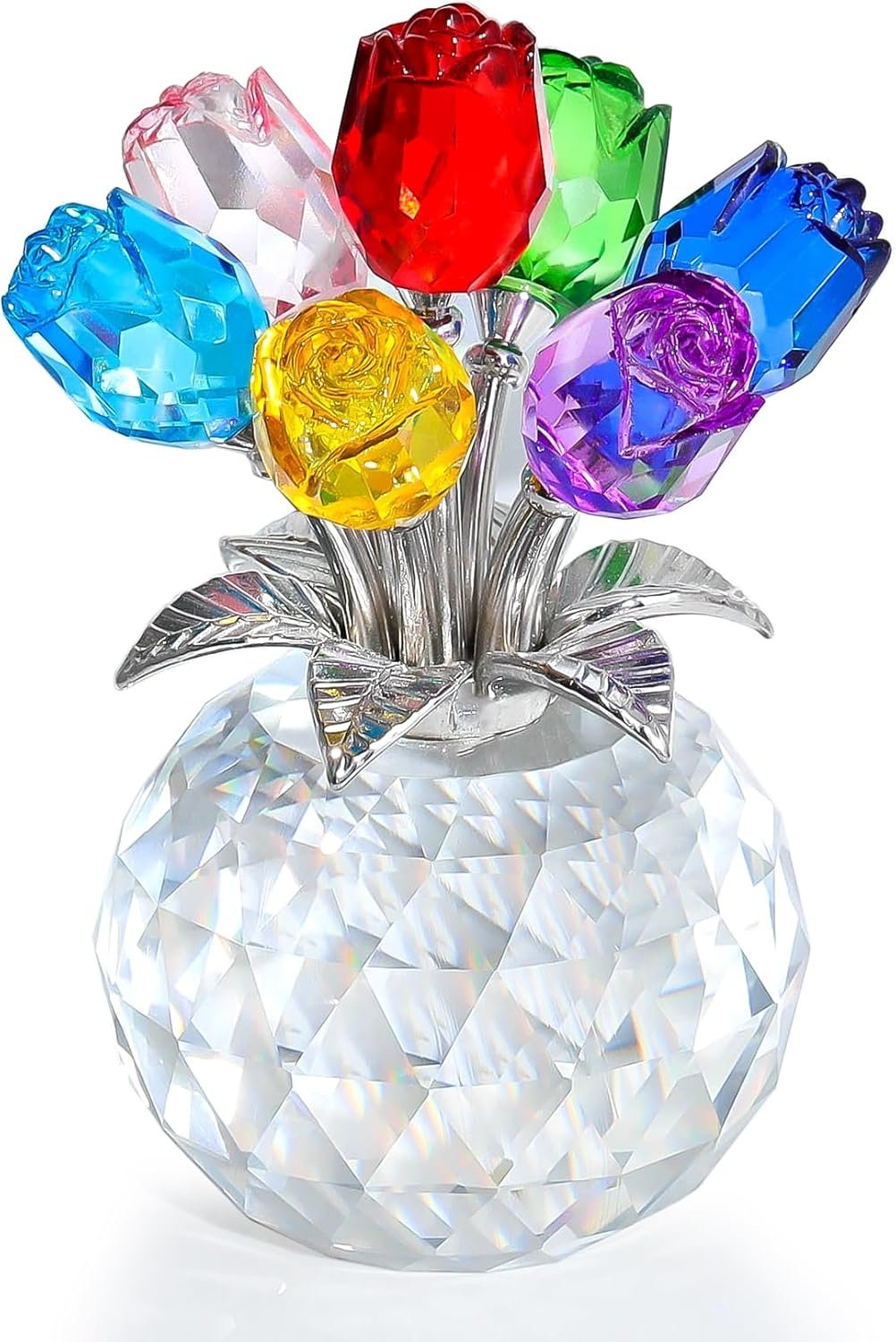 🎁Mother's Day Sale❤️ Crystal Colourful Rose Flower Collectible Figurine with Vase
