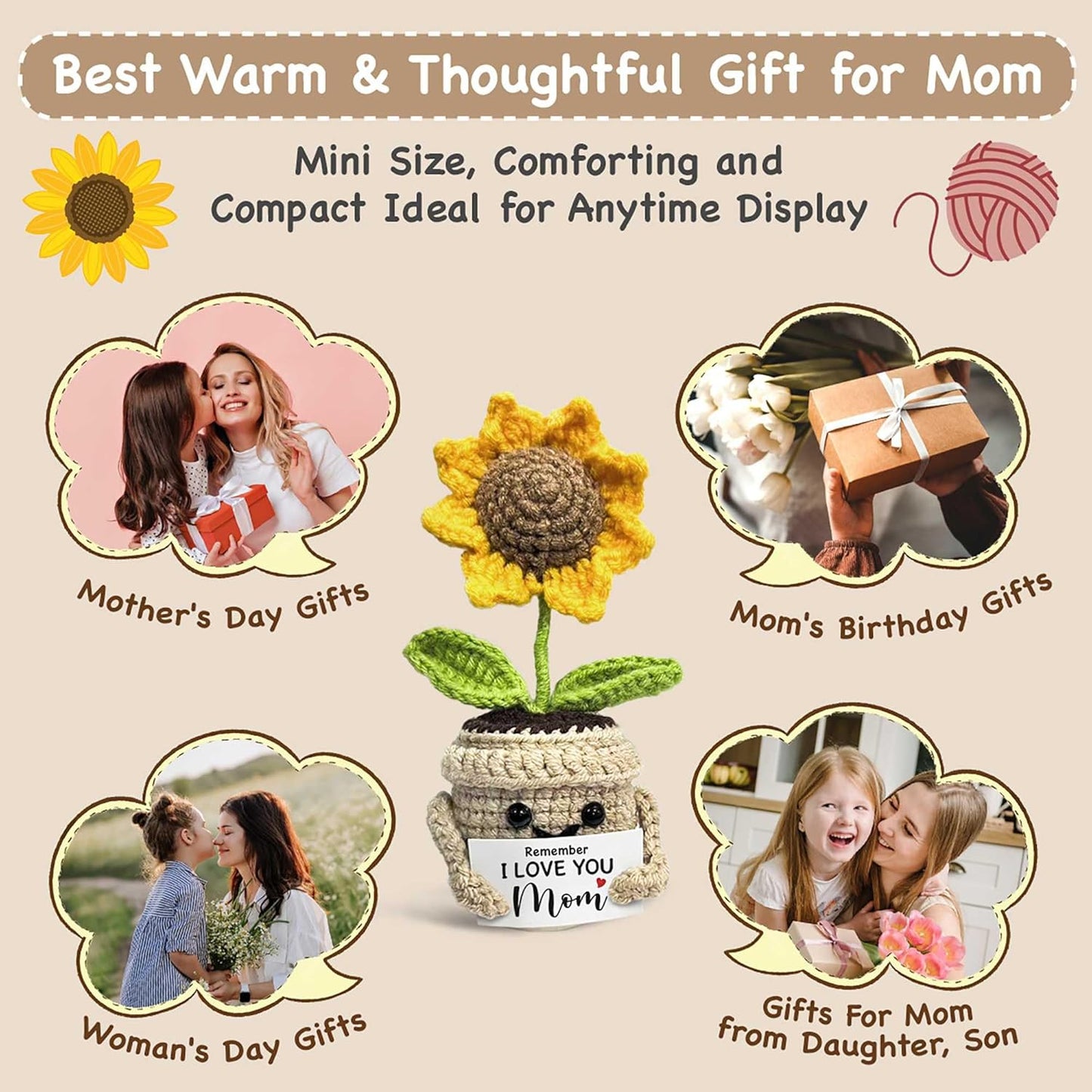 🌻Handmade Crochet Cute Sunflower - Remember I Love You MOM
