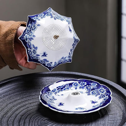 Umbrella-shaped Blue and White Porcelain Tea Strainer & Coffee Filter