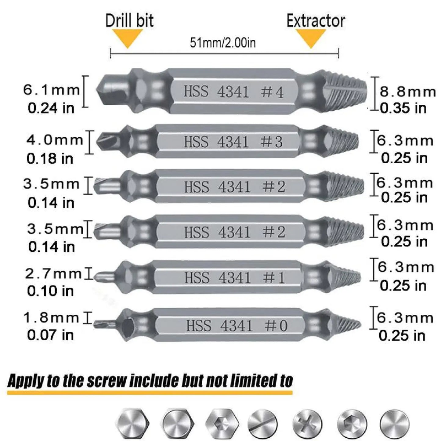 Stripped & Broken Screw Remover Set – 6 Pcs Easy Out Bolt Extractor, Double‑Head Design for Damaged Screws