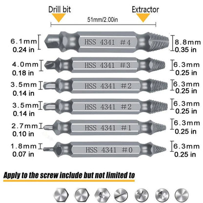 Stripped & Broken Screw Remover Set – 6 Pcs Easy Out Bolt Extractor, Double‑Head Design for Damaged Screws