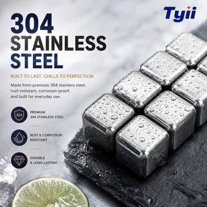 8PCS Stainless Steel Whiskey Stones – Reusable Metal Ice Cubes with Tongs