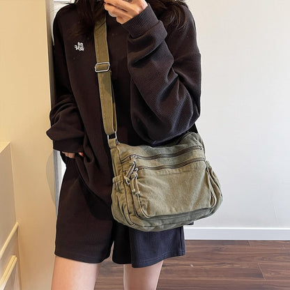 Multi-Pocket Canvas Crossbody Bag for Daily Travel
