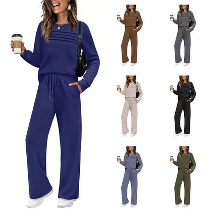 ✨Women's 2026  Casual Crew Neck Top & Drawstring Pants Set🔥