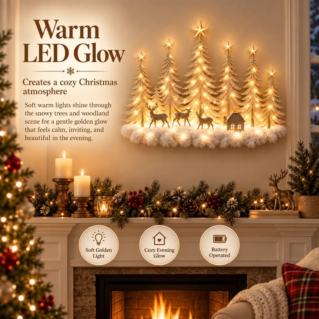 🌲 Step Into an Enchanted Winter Grove: Lighted Christmas Woodland Forest Wall Decor