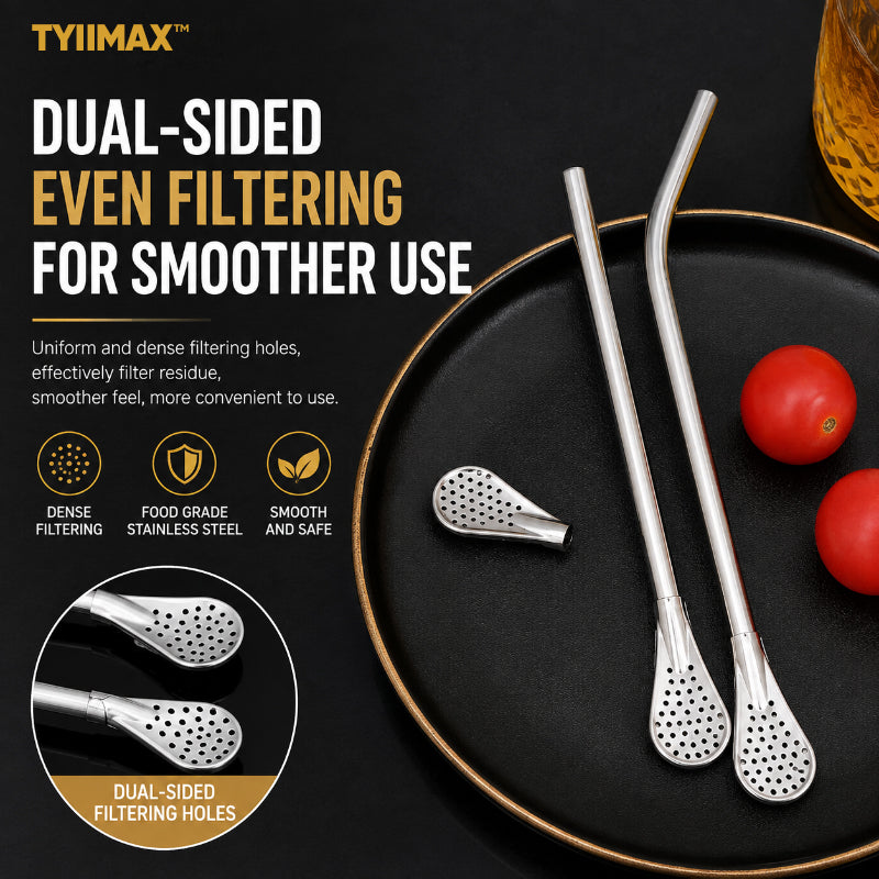TYIIMAX™ 2-in-1 Stainless Steel Straw & Spoon – Reusable Drinking Straw with Stirring Spoon, Filter & Cleaning Brush