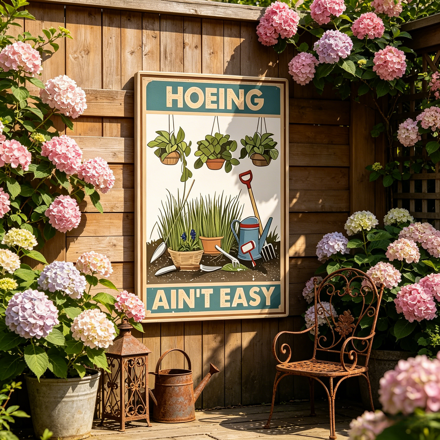 HOEING AIN'T EASY – 8x12 Inches Funny Garden Sign