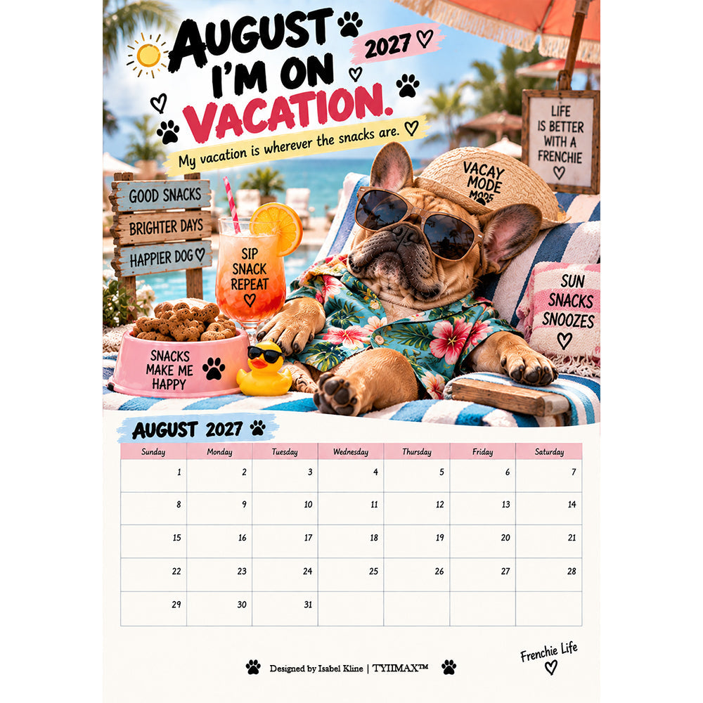 TYIIMAX™ 2027 French Bulldog Calendar – Funny Frenchie Wall Calendar, 12-Month Dog Calendar for French Bulldog Lovers