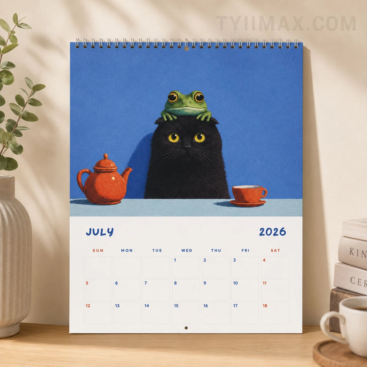 2026–2027 Frog & Cat Tea Time Wall Calendar | Cottagecore Academic Calendar (July 2026–June 2027)