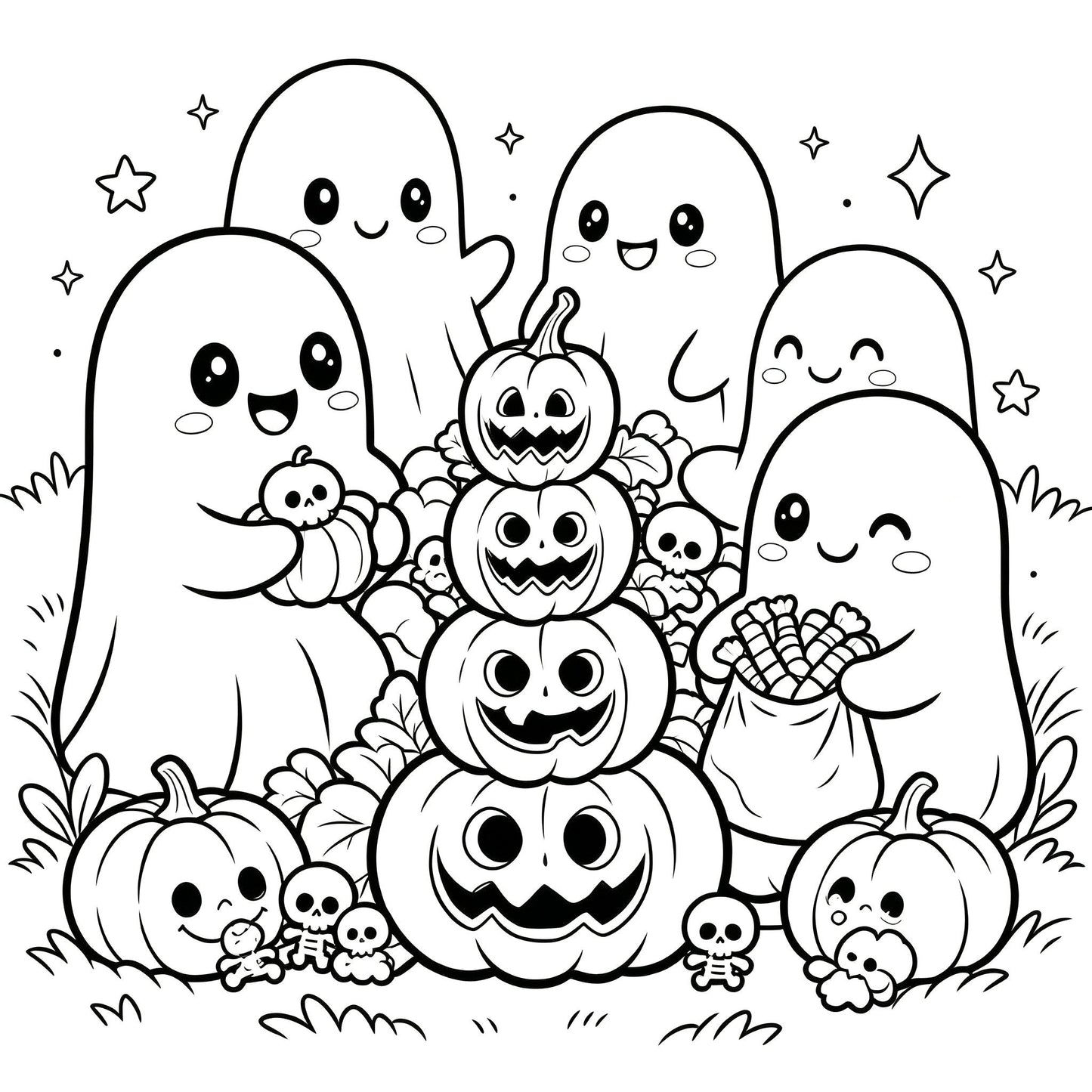 👻🎨Spooky & Cute Bold and Easy Coloring Book – A Whimsical Halloween Adventure (✨Hardcover)