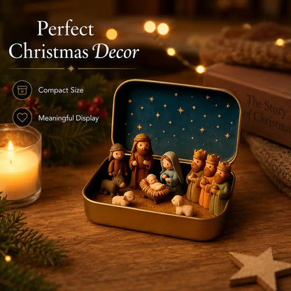 Pocket-Size Mini Nativity Scene Set with Storage Box