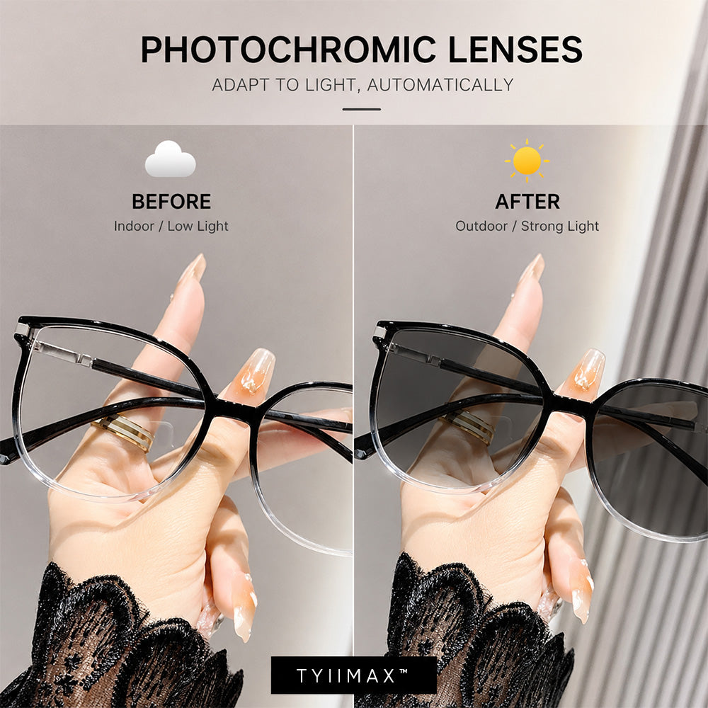 TYIIMAX™ Women's Photochromic Prescription Glasses – Oversized Fashion Frames with Blue Light Protection