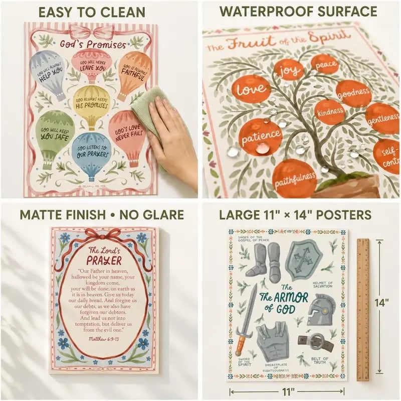 Bible Posters for Kids Classroom Set – 15 Christian Learning Posters