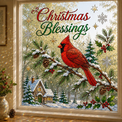 ✨ Holographic Christmas Window Cling – Sparkling Stained Glass Style Window Decoration
