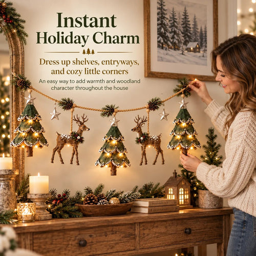 🎄Lighted Woodland Christmas Garland🦌