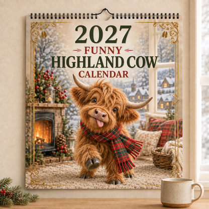2027 Funny Highland Cow Wall Calendar | Full‑Year of Goofy Fluffy Highland Cow Vibes