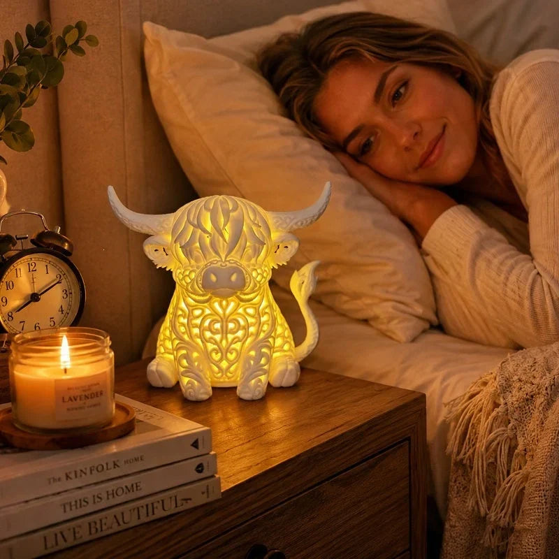 🐮 Highland Cow Tea Light Holder – Adorable Rustic Farmhouse Decor