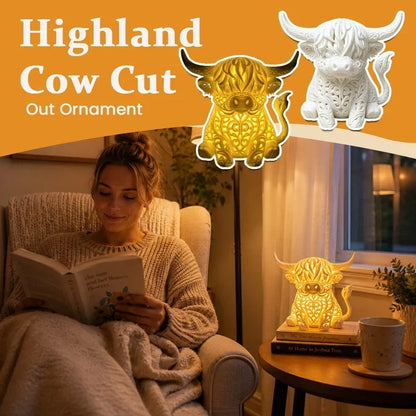 🐮 Highland Cow Tea Light Holder – Adorable Rustic Farmhouse Decor