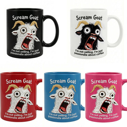 Funny Scream Goat Mug – “I’m Not Yelling, I’m Passionate About Coffee” Ceramic Coffee Cup