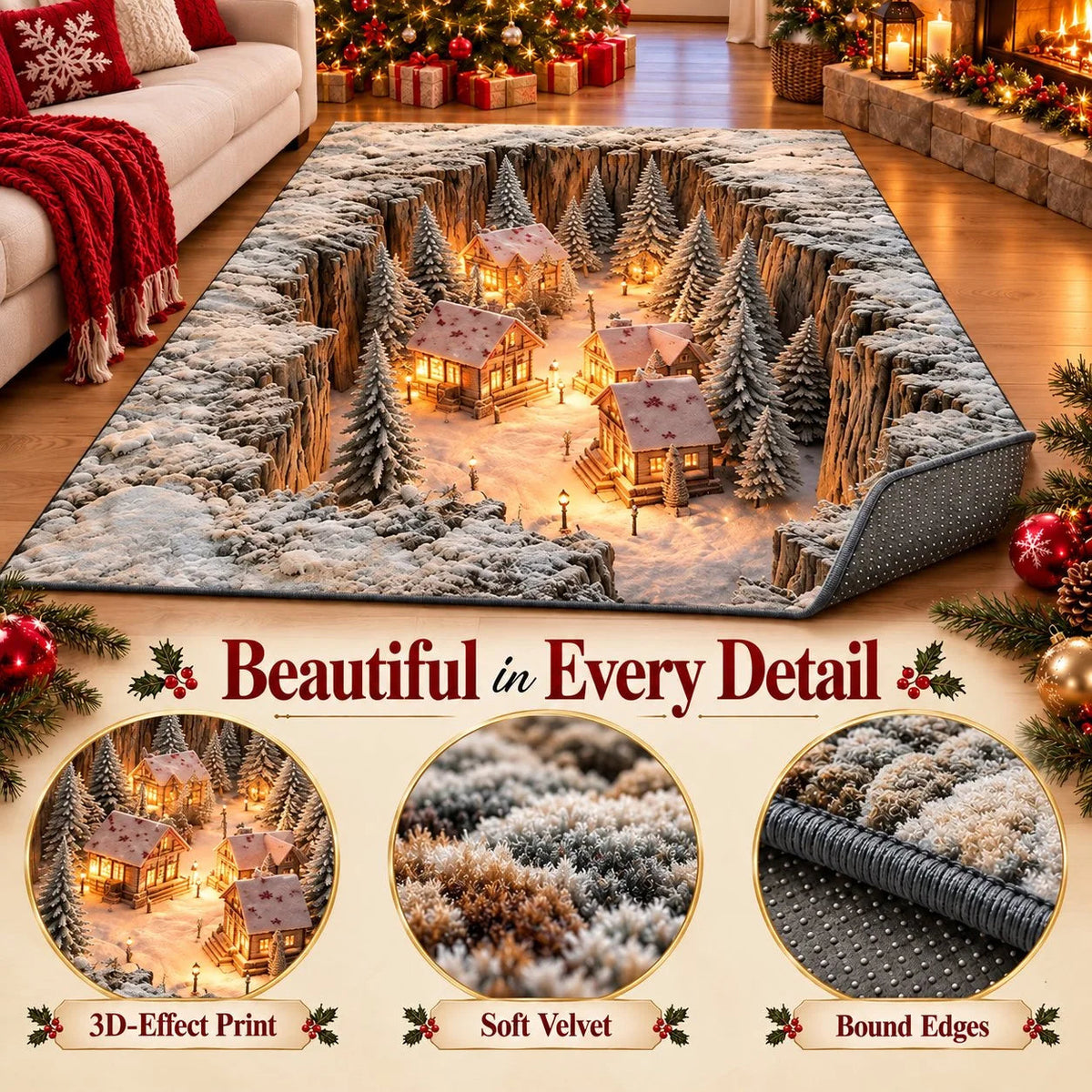 Optical Illusion Christmas Scene Rug | Bring A Hidden Winter Village To Your Floor