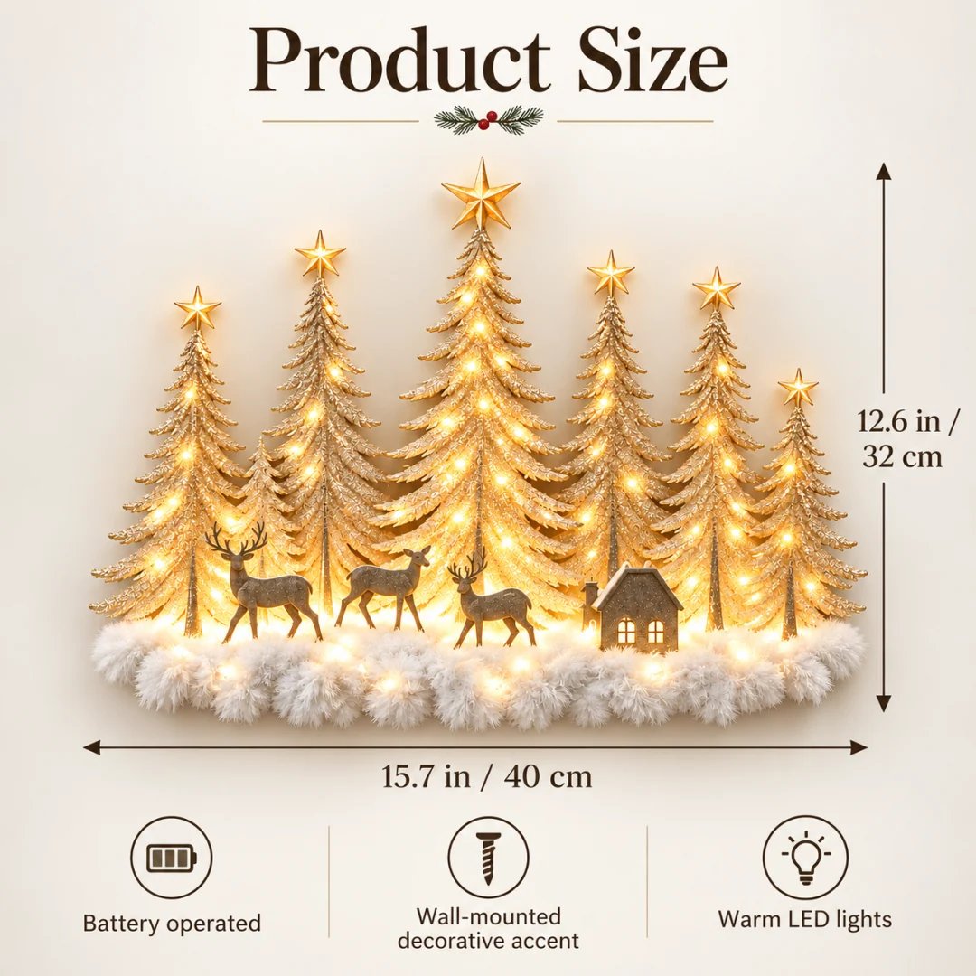 🌲 Step Into an Enchanted Winter Grove: Lighted Christmas Woodland Forest Wall Decor