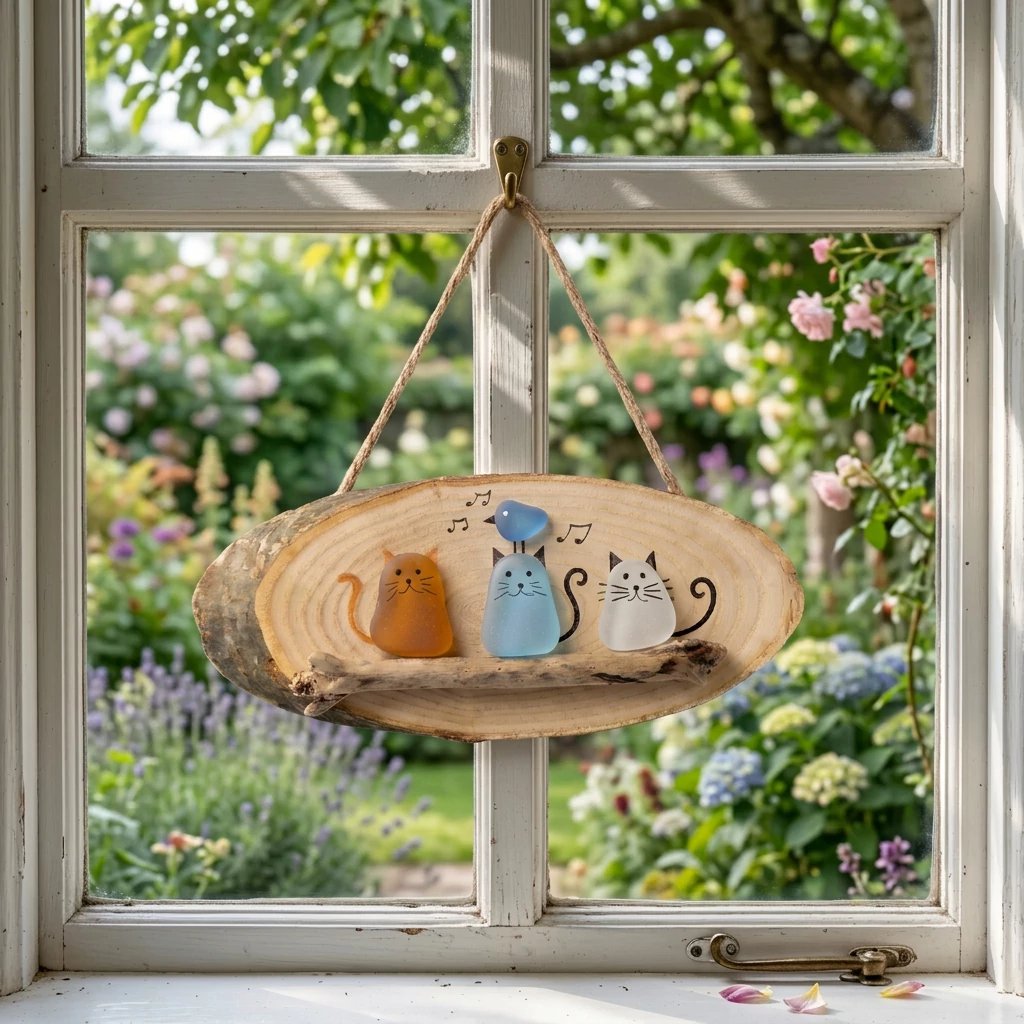 😻💕 Super Cute Sea Glass Cat Wall Hanging✨🐾