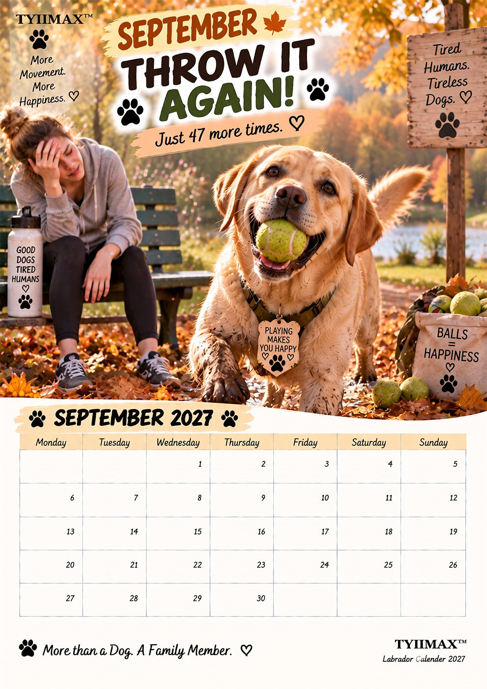 TYIIMAX™ Labrador Calendar 2027 – Funny 12-Month Wall Calendar for Labrador Lovers & Dog Owners