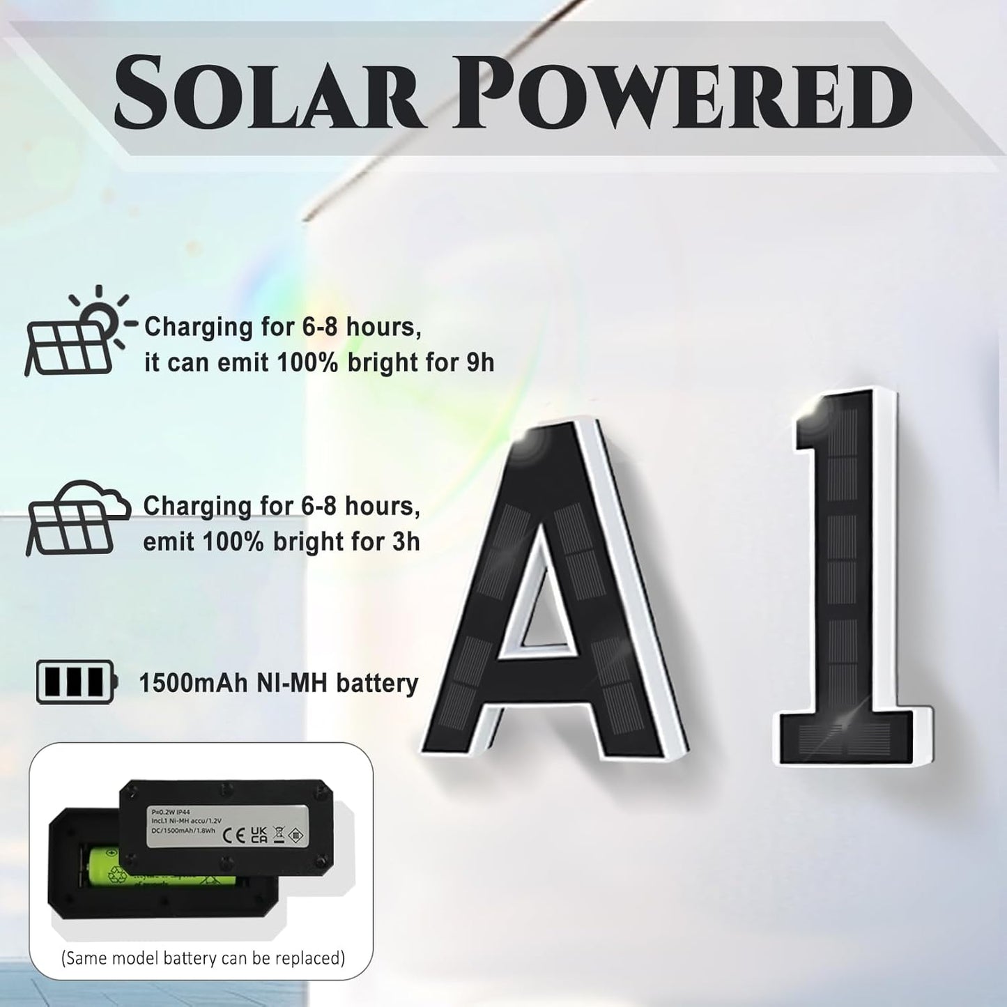 9 Inch Solar-Powered Lighted House Numbers