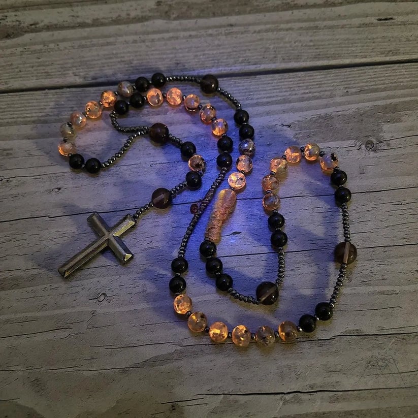 Natural Obsidian Yooperlite Rosary Necklace