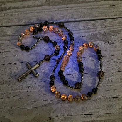Natural Obsidian Yooperlite Rosary Necklace