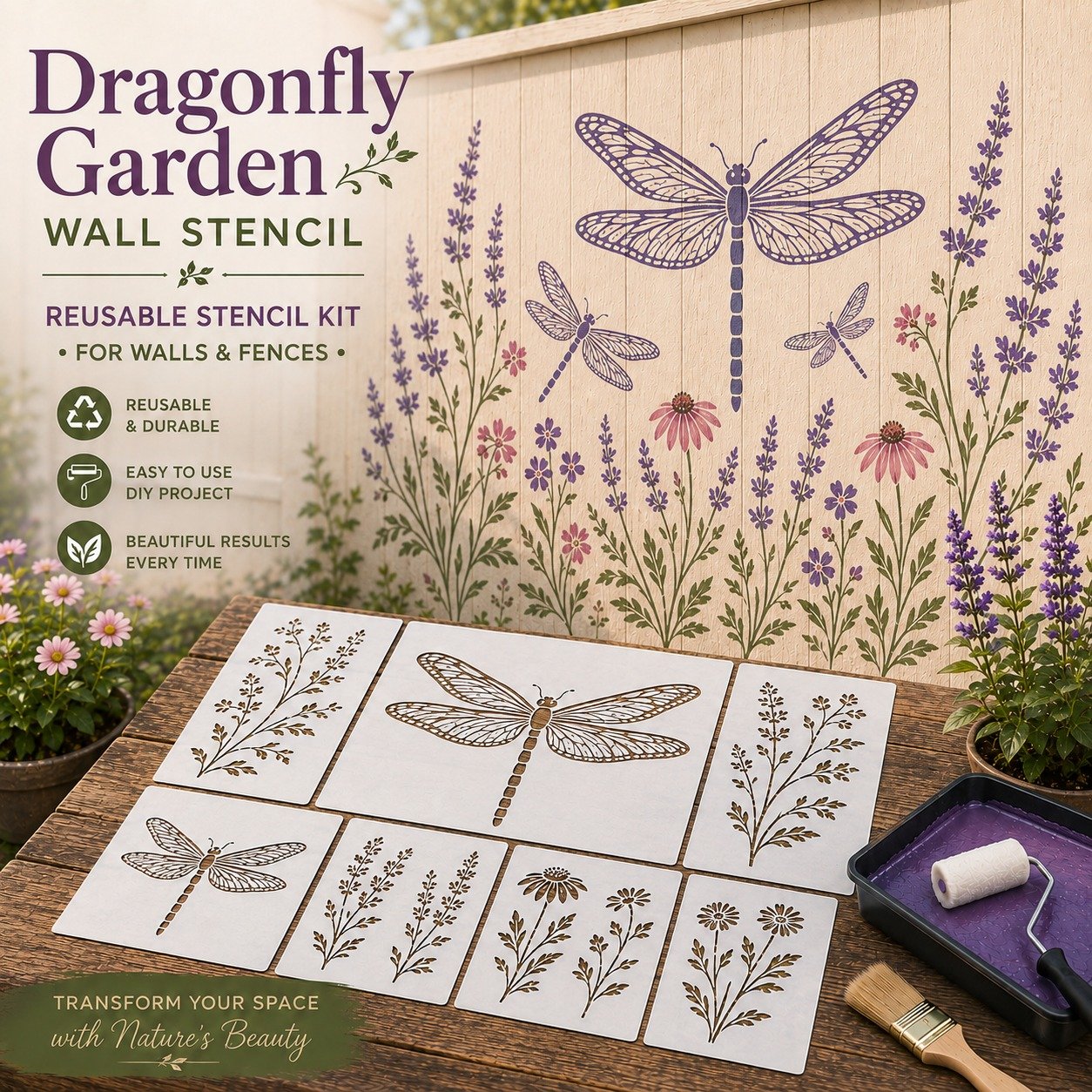 🌿Garden Bloom Wall Stencil Kit | DIY Garden Painting Templates for Every Space