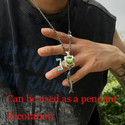 💍Lure reel pendant and ring combo set - rotating arm, suitable as a fishing ornament and gift🎁