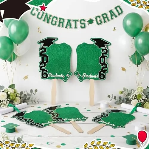 🎓Class of 2026 Graduation Fan Set (24 Pack) — Double-Sided Photo Props with Handles
