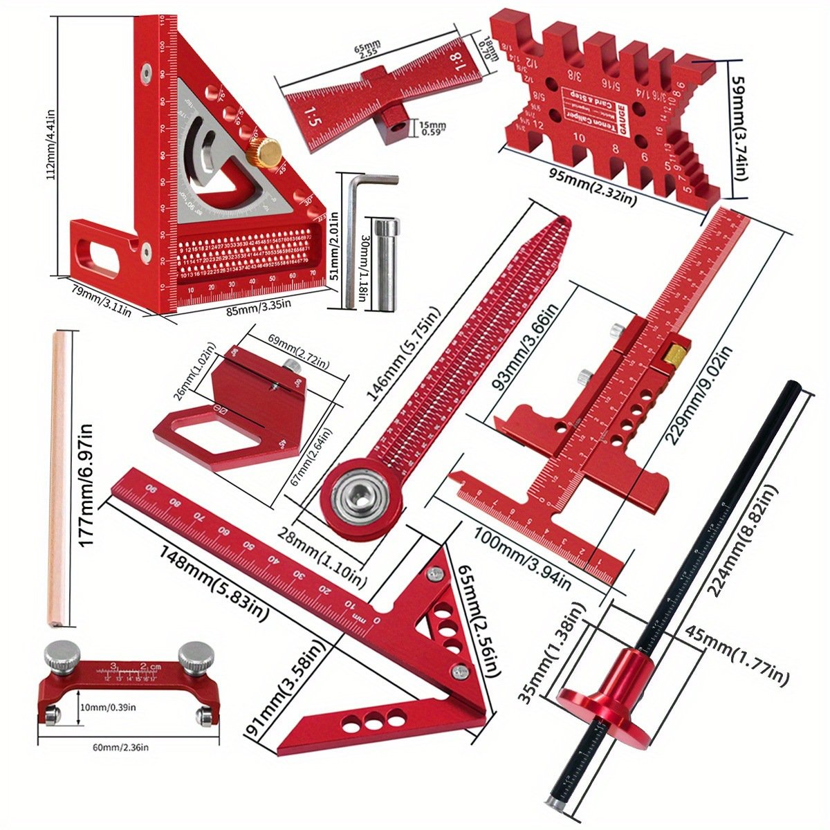Woodworking Measuring & Marking Tool Set | Free Shipping