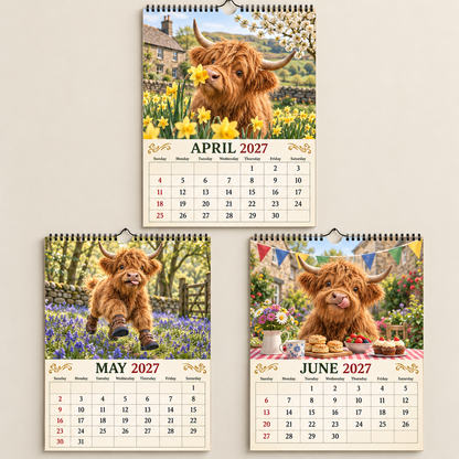 2027 Funny Highland Cow Wall Calendar | Full‑Year of Goofy Fluffy Highland Cow Vibes