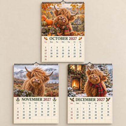 2027 Funny Highland Cow Wall Calendar | Full‑Year of Goofy Fluffy Highland Cow Vibes
