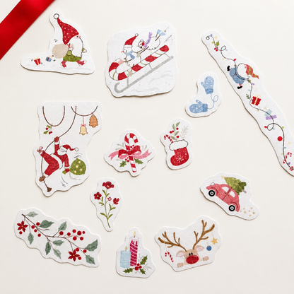🎅 Christmas Santa Stick & Stitch Embroidery Patterns for Beginners | Wash-Away DIY Embroidery Transfers (12PCS)