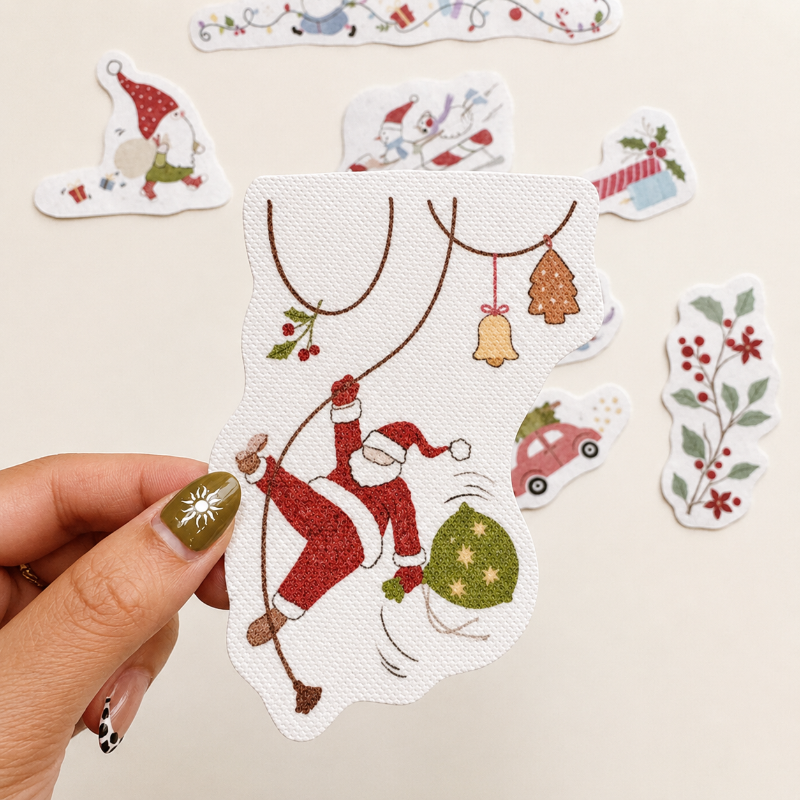 🎅 Christmas Santa Stick & Stitch Embroidery Patterns for Beginners | Wash-Away DIY Embroidery Transfers (12PCS)