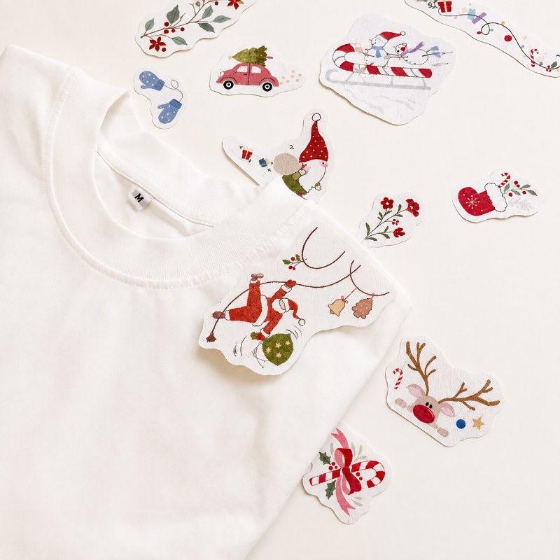 🎅 Christmas Santa Stick & Stitch Embroidery Patterns for Beginners | Wash-Away DIY Embroidery Transfers (12PCS)