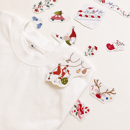 🎅 Christmas Santa Stick & Stitch Embroidery Patterns for Beginners | Wash-Away DIY Embroidery Transfers (12PCS)