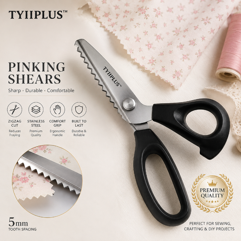 TYIIMAX™ Stainless Steel Pinking Shears – 9.1" Zig Zag Fabric Scissors for Sewing, Quilting, Dressmaking & DIY Crafts