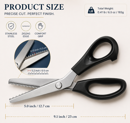 TYIIMAX™ Stainless Steel Pinking Shears – 9.1" Zig Zag Fabric Scissors for Sewing, Quilting, Dressmaking & DIY Crafts