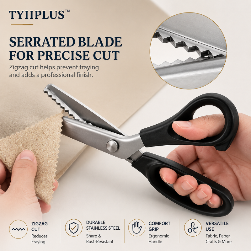 TYIIMAX™ Stainless Steel Pinking Shears – 9.1" Zig Zag Fabric Scissors for Sewing, Quilting, Dressmaking & DIY Crafts