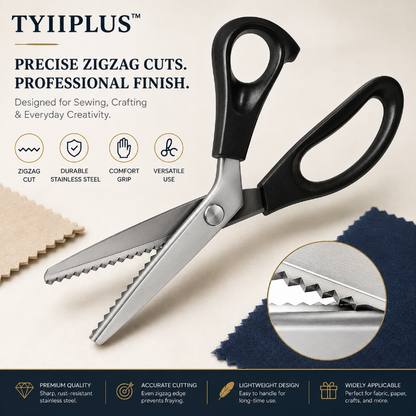TYIIMAX™ Stainless Steel Pinking Shears – 9.1" Zig Zag Fabric Scissors for Sewing, Quilting, Dressmaking & DIY Crafts