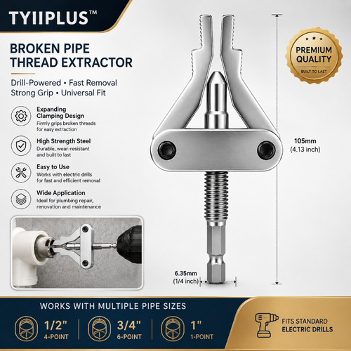 TYIIPLUS™ Drill-Powered Broken Pipe Thread Extractor – Universal 1/2