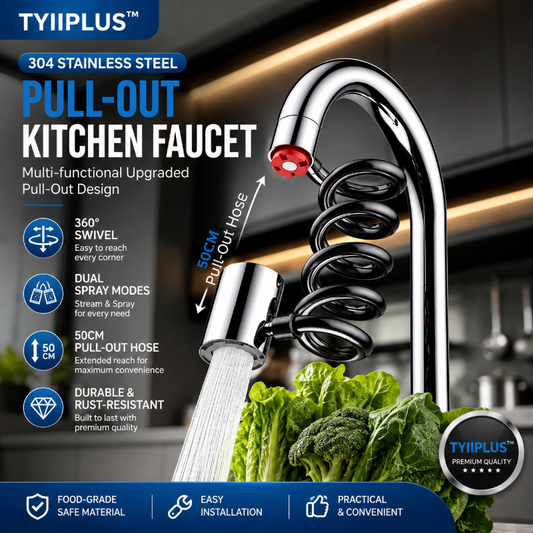 304 Stainless Steel Pull-Out Faucet Sprayer Head | 2-Mode Kitchen Sink Faucet Extender with 360° Flexible Hose