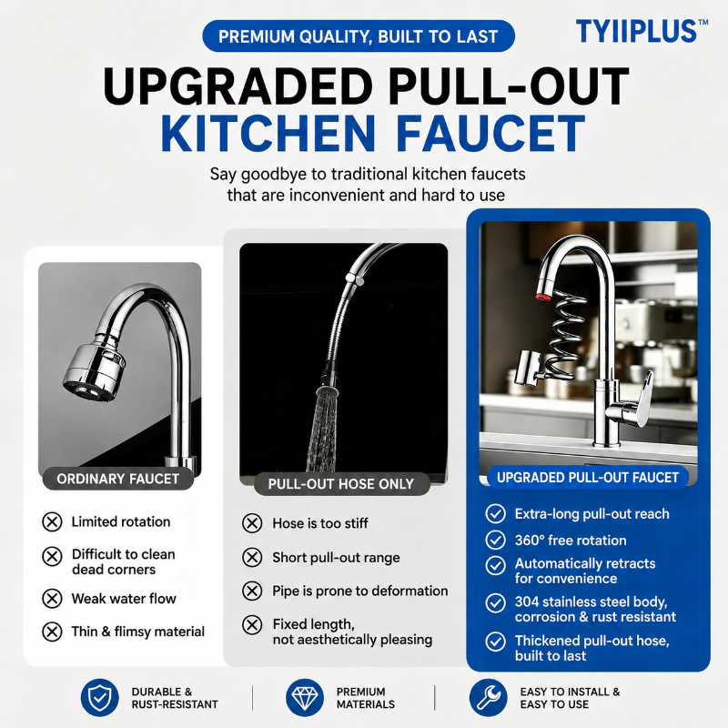 304 Stainless Steel Pull-Out Faucet Sprayer Head | 2-Mode Kitchen Sink Faucet Extender with 360° Flexible Hose