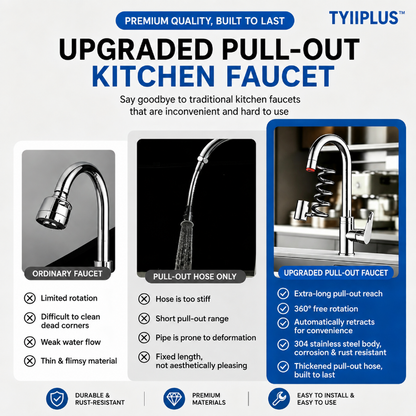 304 Stainless Steel Pull-Out Faucet Sprayer Head | 2-Mode Kitchen Sink Faucet Extender with 360° Flexible Hose
