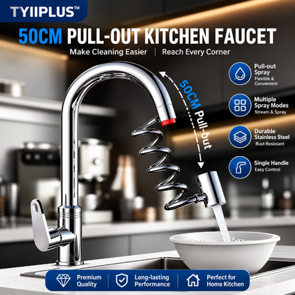 304 Stainless Steel Pull-Out Faucet Sprayer Head | 2-Mode Kitchen Sink Faucet Extender with 360° Flexible Hose
