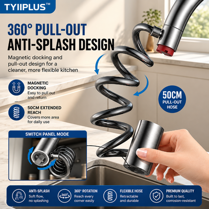 304 Stainless Steel Pull-Out Faucet Sprayer Head | 2-Mode Kitchen Sink Faucet Extender with 360° Flexible Hose